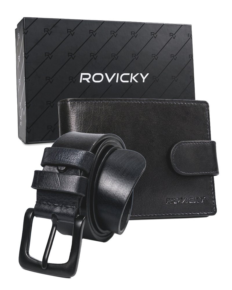 

Подарочный мужской набор (ремень и кошелек) Rovicky R-N992L-110-T BLACK