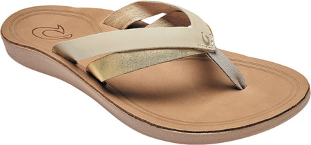 

Женские вьетнамки, сланцы OluKai Kaekae Flip Flop Tapa/Gold Full Grain Leather 35