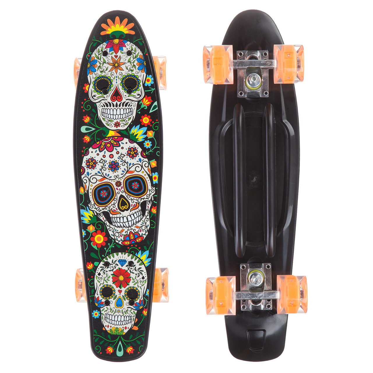 

Скейт Пенни Борд Penny My Go Board Cruiser круизер Profi 881 черный-оранжевый со светящимися колесами