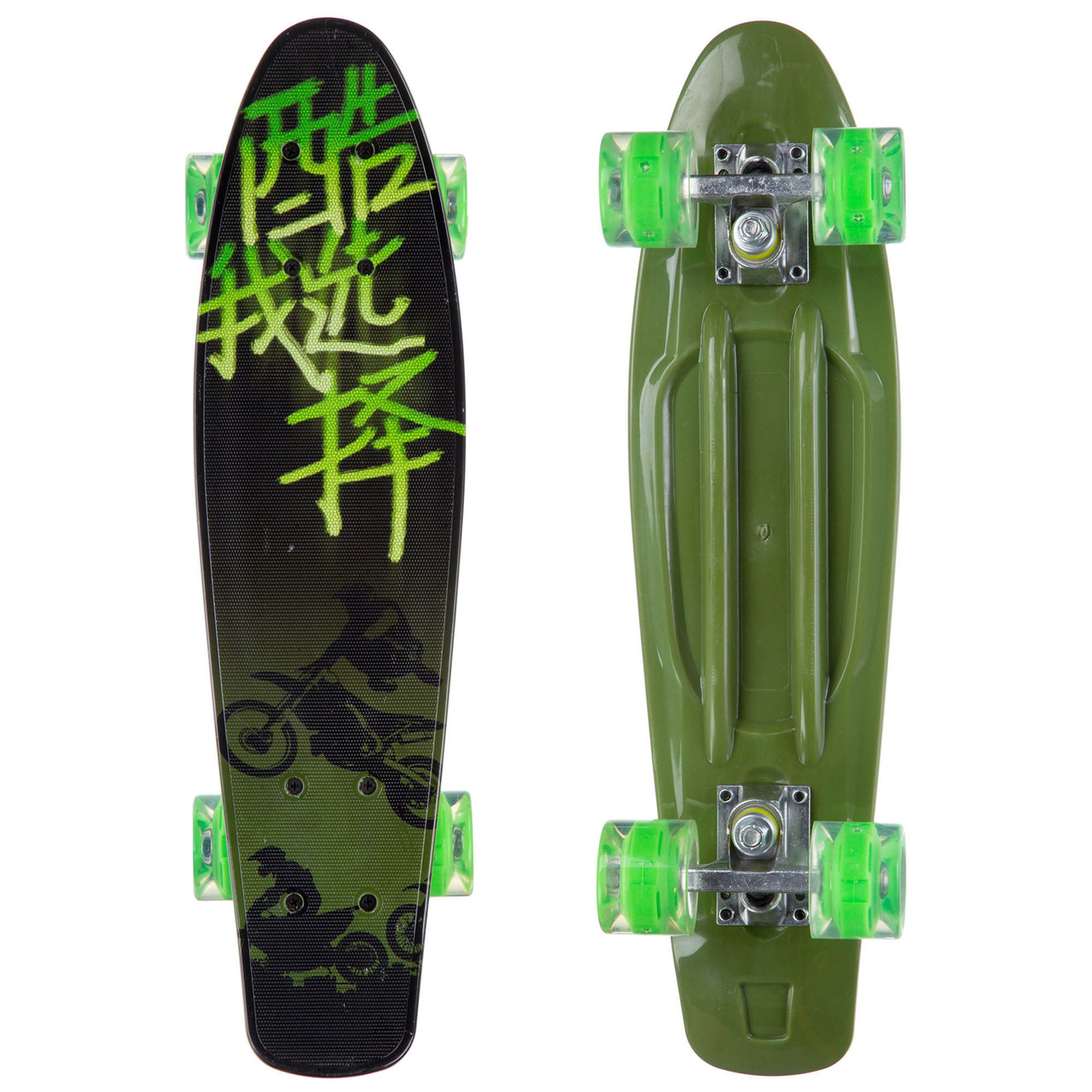 

Скейт Пенни Борд Penny My Go Board Cruiser круизер Profi 881 зелёный со светящимися колесами