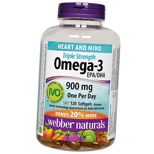 

Омега 3 Тройная сила, Triple Strength Omega-3 900, Webber Naturals 120гелкапс (67485004)