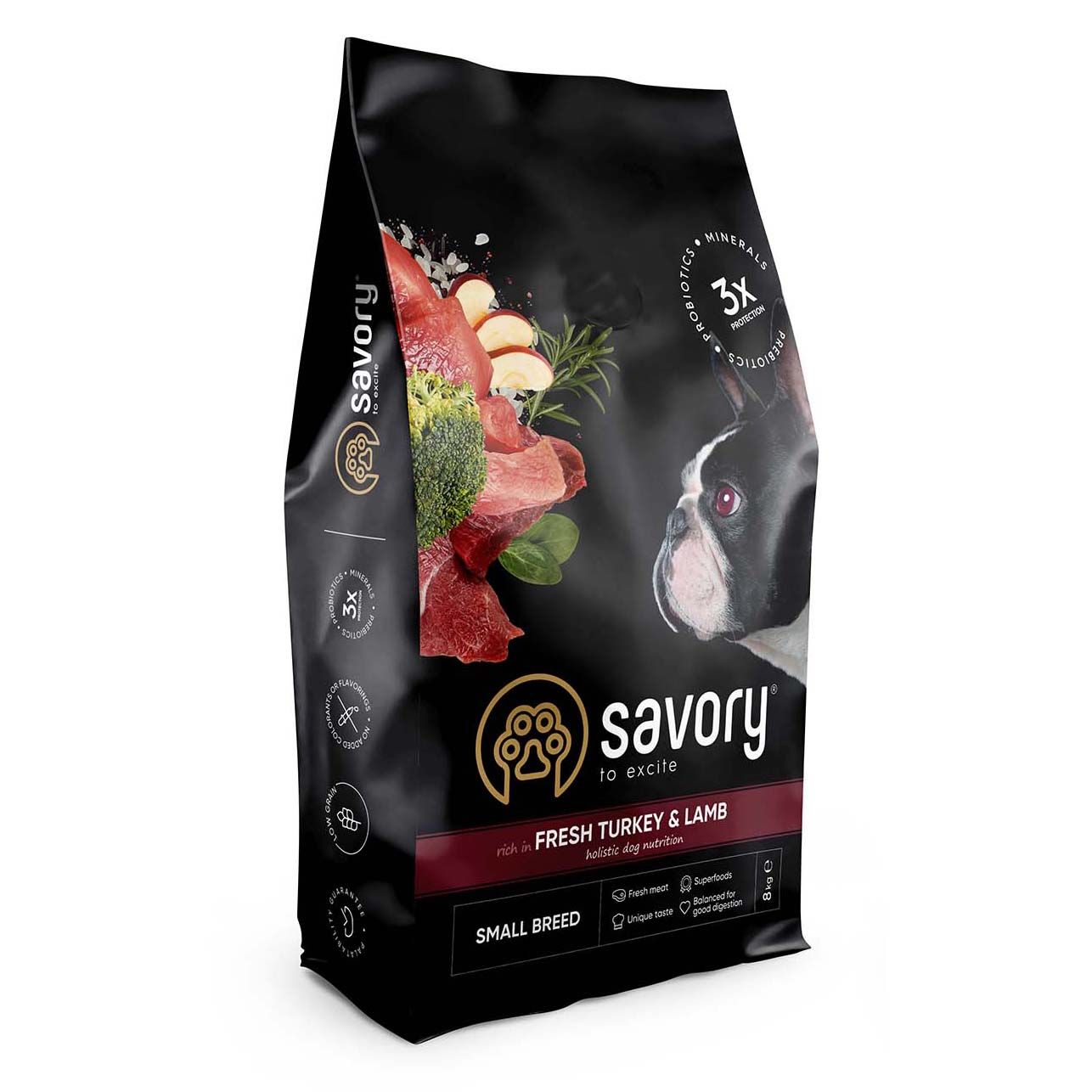

Малозерновой корм Savory Small Breed rich in Fresh Turkey & Lamb Свежая Индейка и Ягненок для собак малых пород - 3 кг
