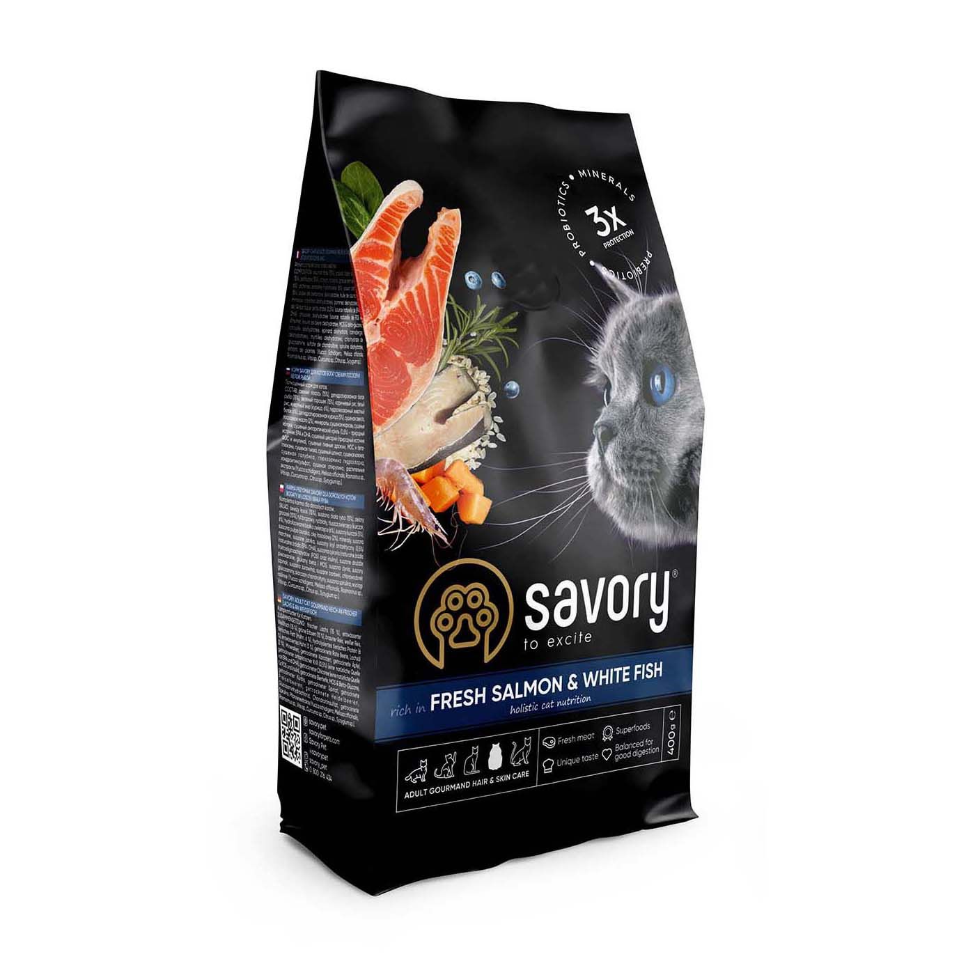 

Малозерновой корм Savory Adult Cat Gourmand Fresh Salmon & White Fish Свежий Лосось и Белая Рыба для длинношерстных кошек - 2 кг