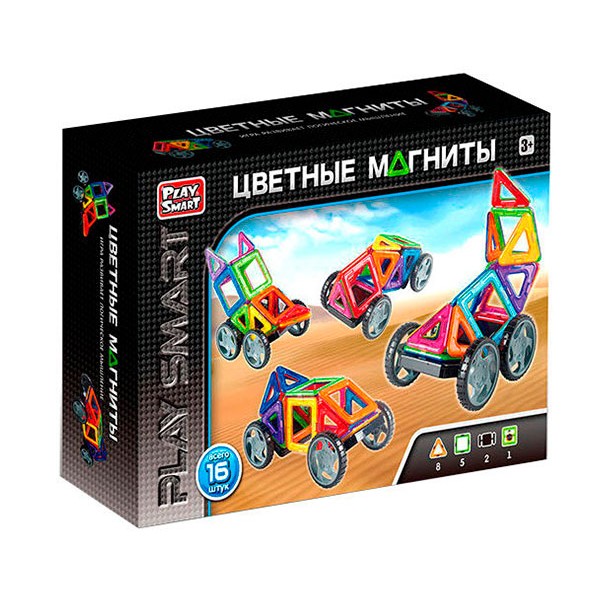 

Магнитный конструктор Play Smart Цветные магниты 16 деталей Машины (2426)