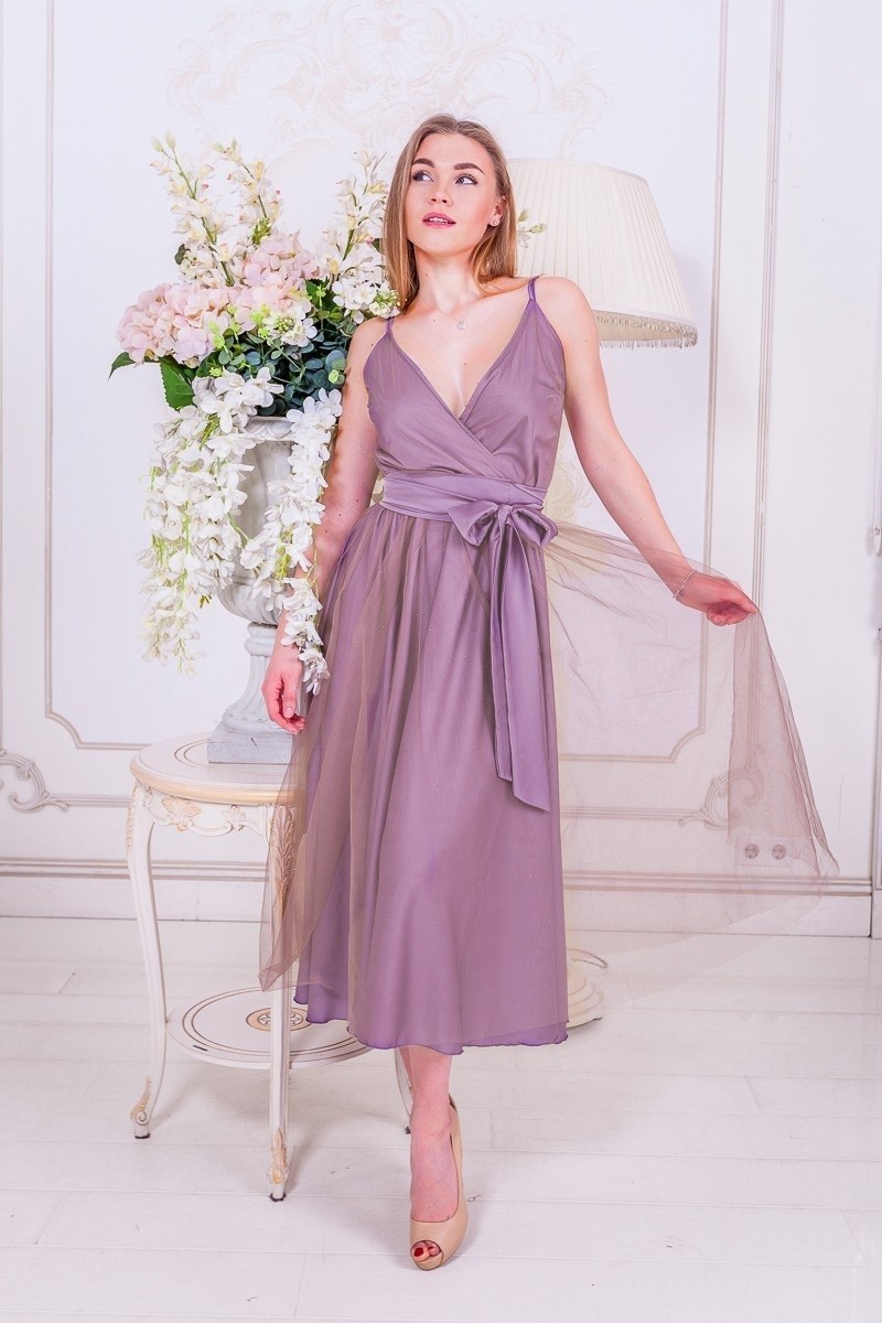 

Нарядное платье с фатиновой юбкой FashionYouWant M лиловый 43425291