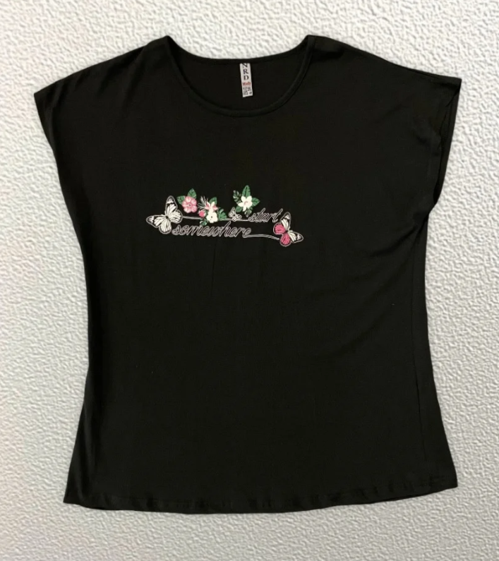 

Жіноча Футболка HAZARD Метелики Start somewhere чорна Батал 21997 (4XL (56))