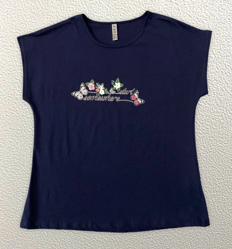 

Жіноча Футболка HAZARD Метелики Start somewhere синя Батал 21996 (3XL (54))