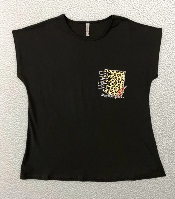 

Жіноча Футболка HAZARD Леопардова кишеня чорна Батал 21979 (3XL (54))