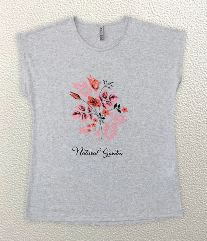 

Жіноча Футболка HAZARD Квіти Natural Garden сіра Батал 21993 (3XL (54))