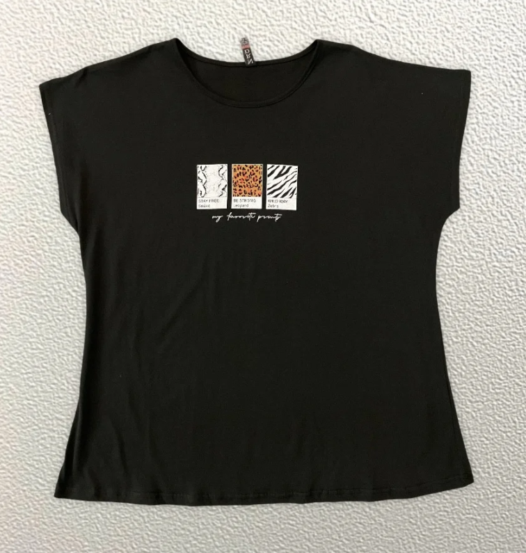

Жіноча Футболка HAZARD Три квадрати з леопардом чорна Батал 21988 (3XL (54))