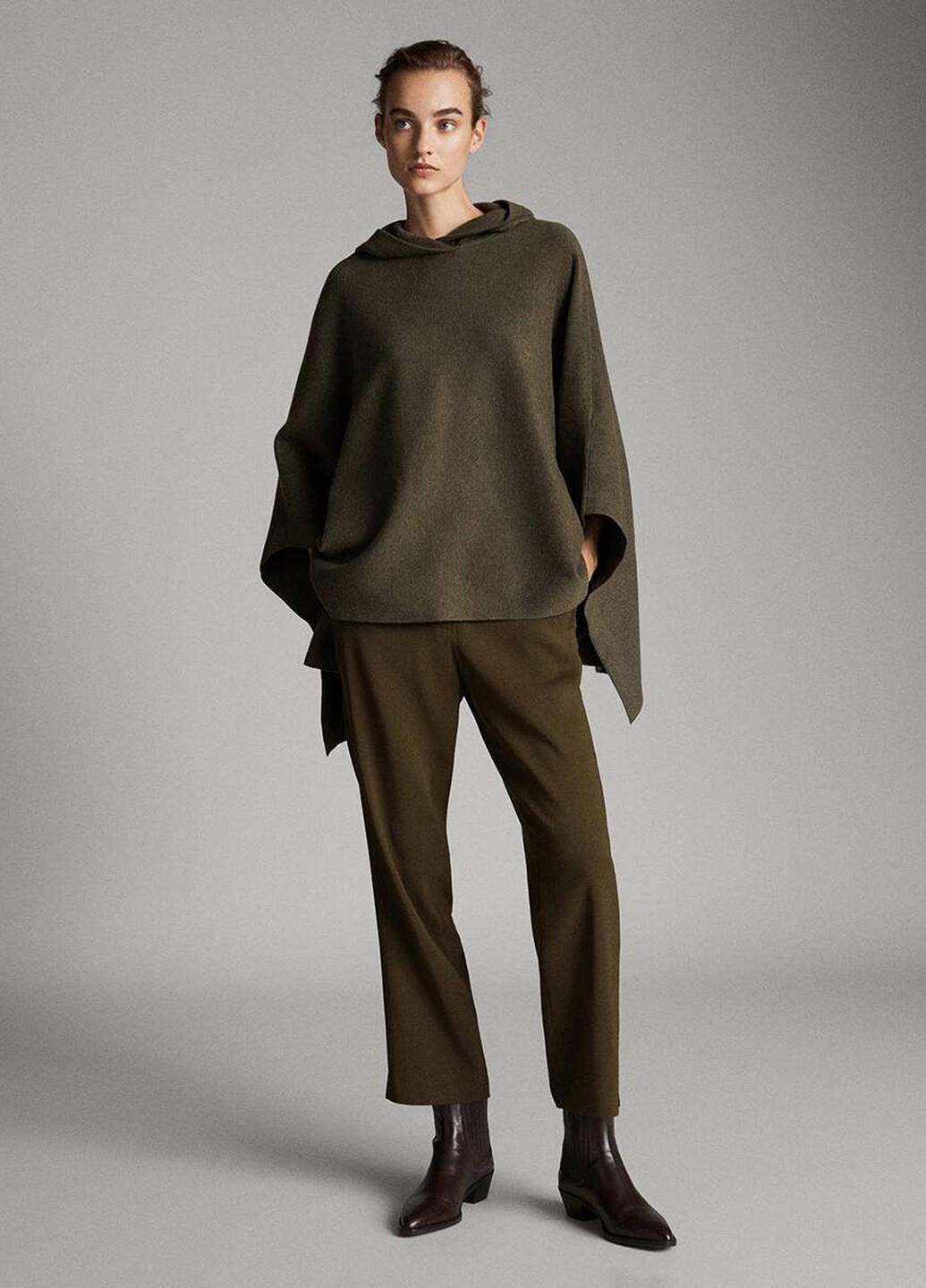 

Пончо з капюшоном Massimo Dutti повсякденне S болотний 07205649543505