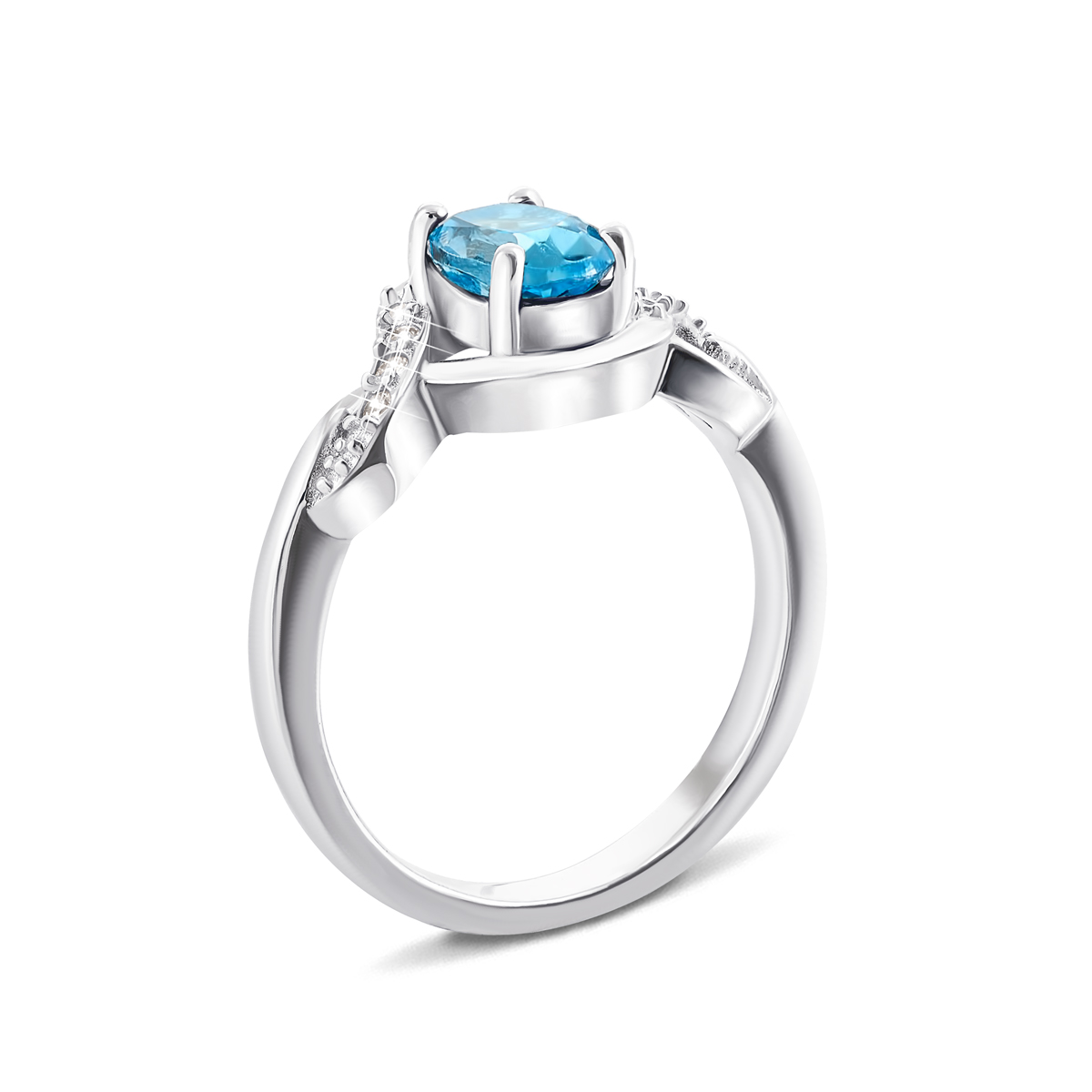 

Серебряное кольцо с топазом swiss и фианитами 16 размер Тд0060/топsw-R