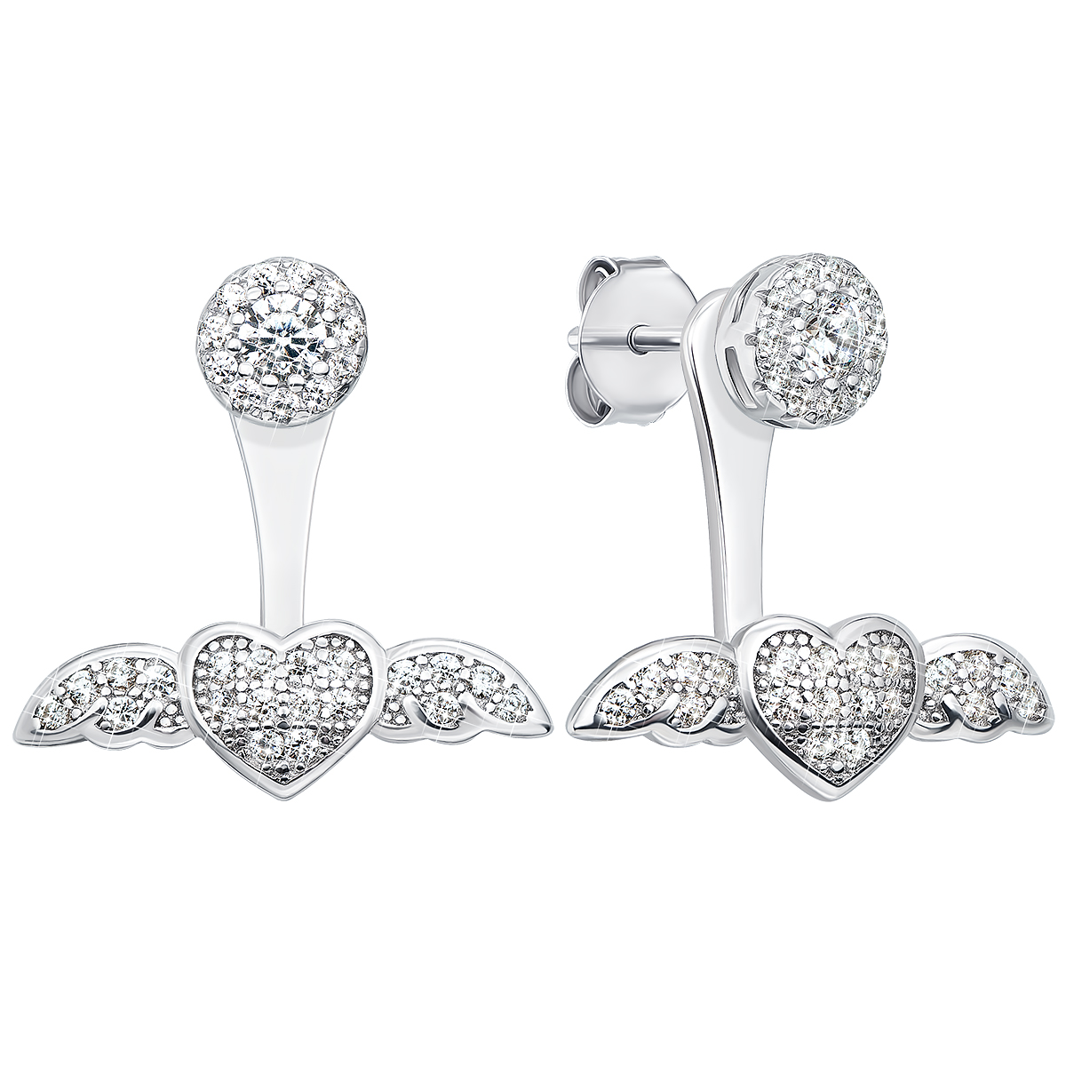 

Серебряные пуссеты с фианитами 2 в 1 1EA80142-E/12/1