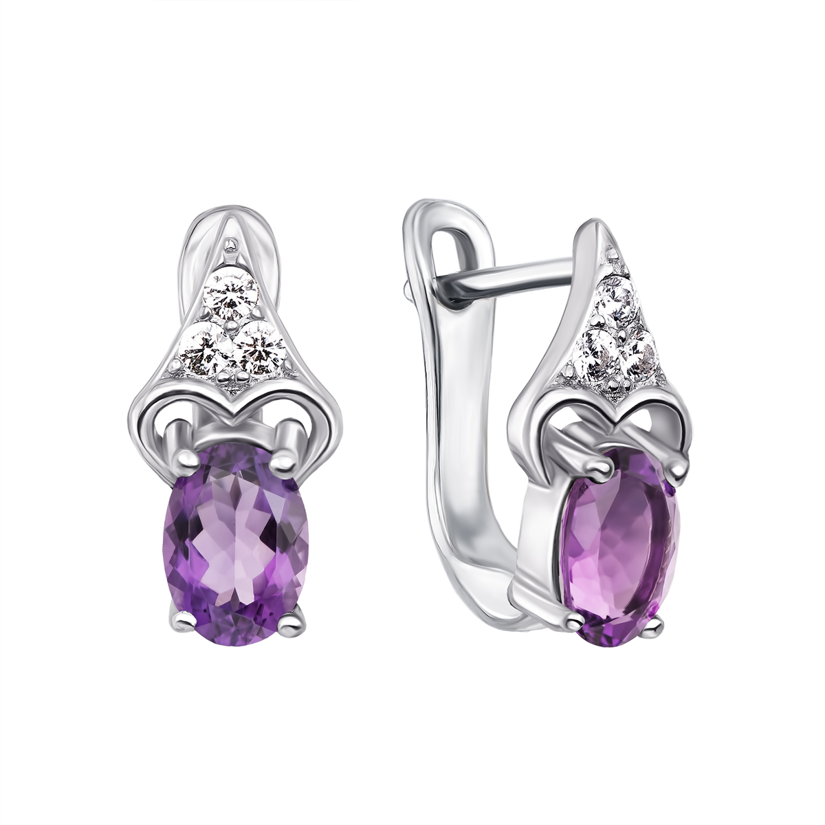 

Серебряные серьги с аметистом и фианитами Тд0014/ам-E