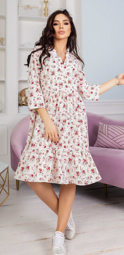 

Женское платье в цветочек Fashion Woman NB21005 р50/52 бежевое