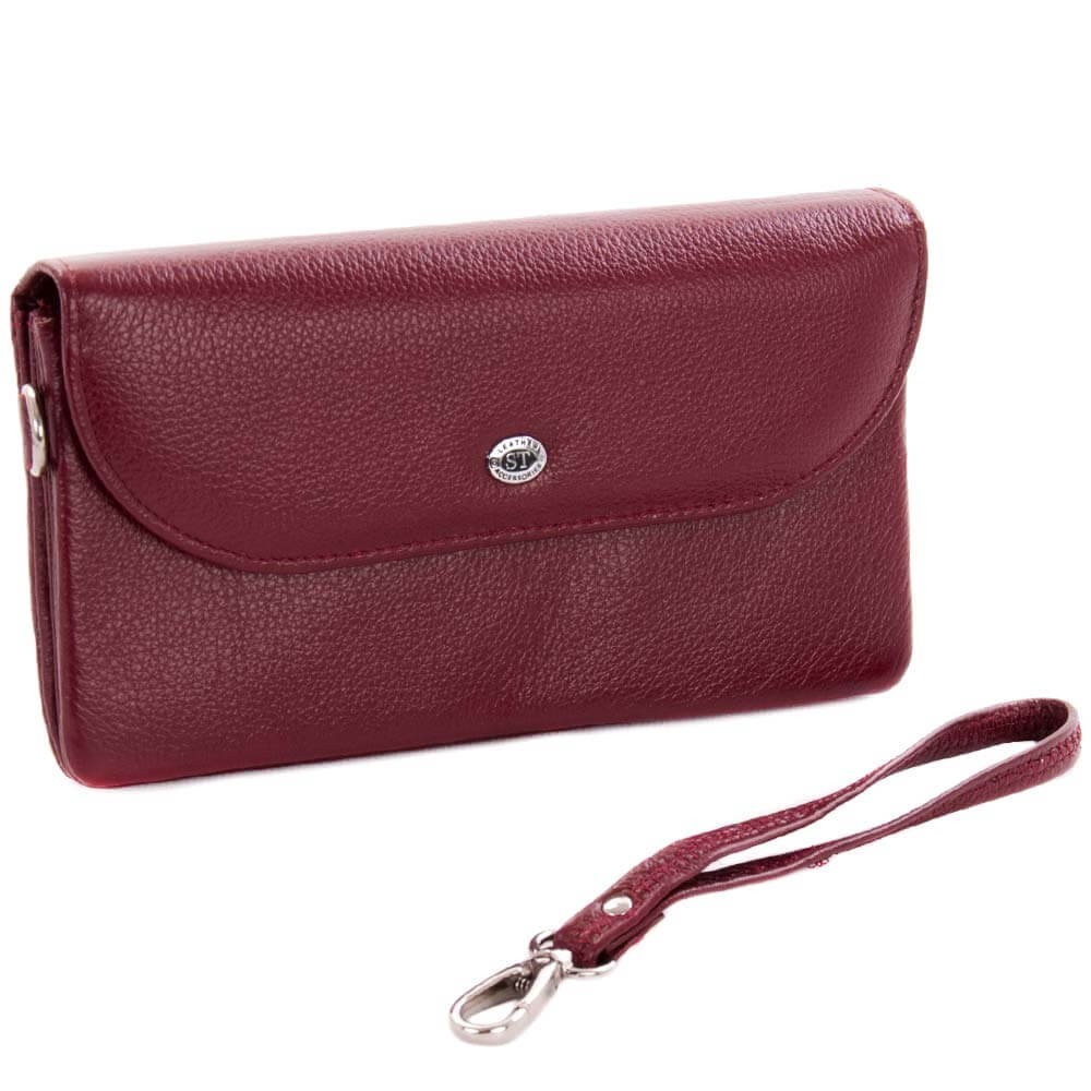 

Кошелек клатч женский кожаный ST бордовый (023 date red)