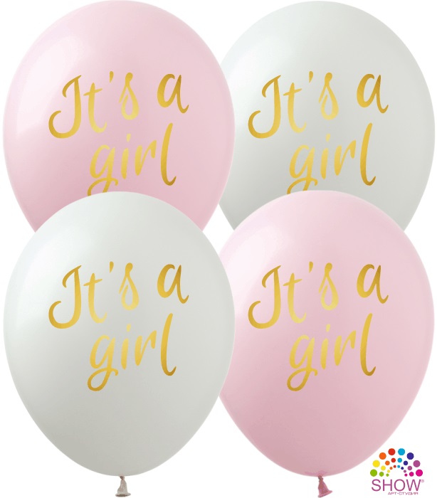 

Шарики 12" «Its a Girl» 1ст, розов., белый, цена за уп.100шт, в пакете 30*20см (NR-2)