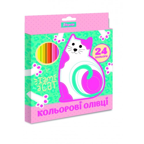 

Карандаши "I am a cat", 24 цвета, пластиковый корпус, ТМ 1Вересня, Украина (290625)