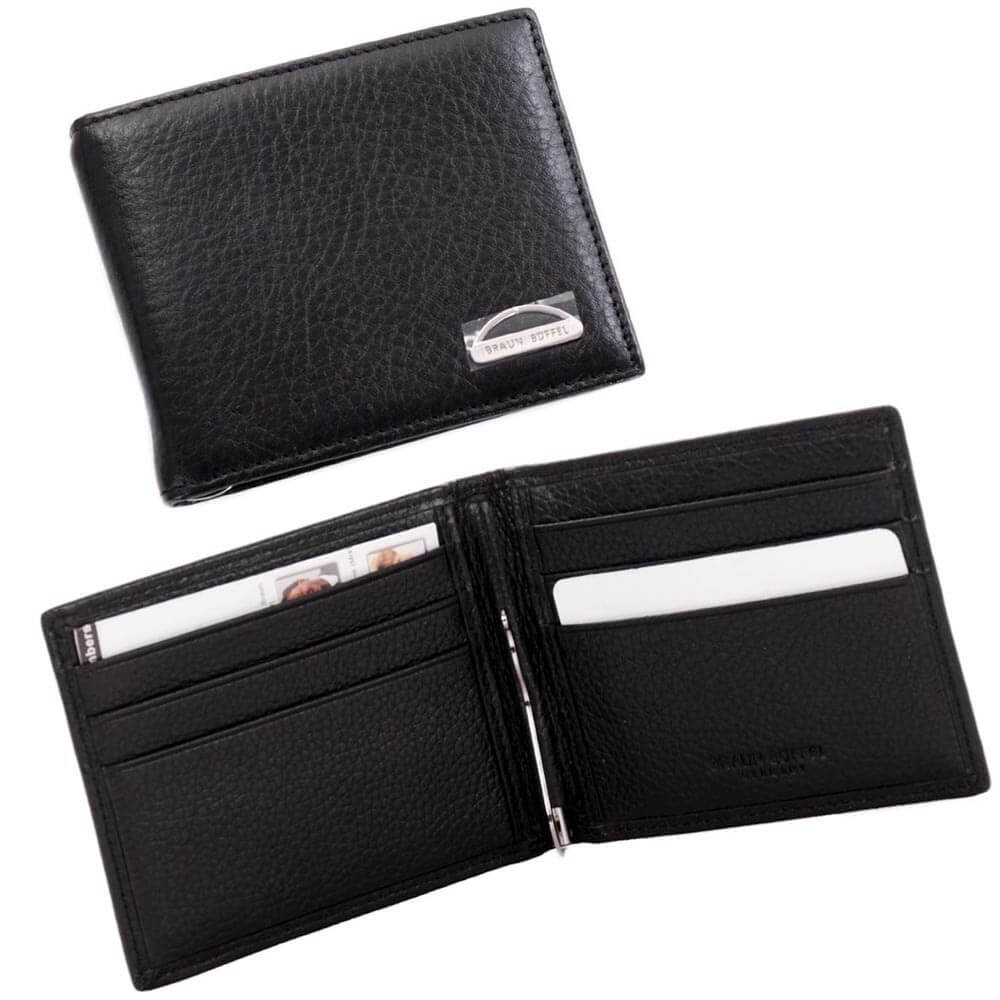 

Мужской зажим портмоне для купюр кожаный Braun Buffel черный (9941 black)