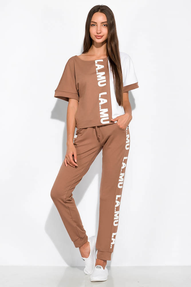 

Костюм женский двухцветный с надписью 151P03 (Кофейно-белый) 42-44