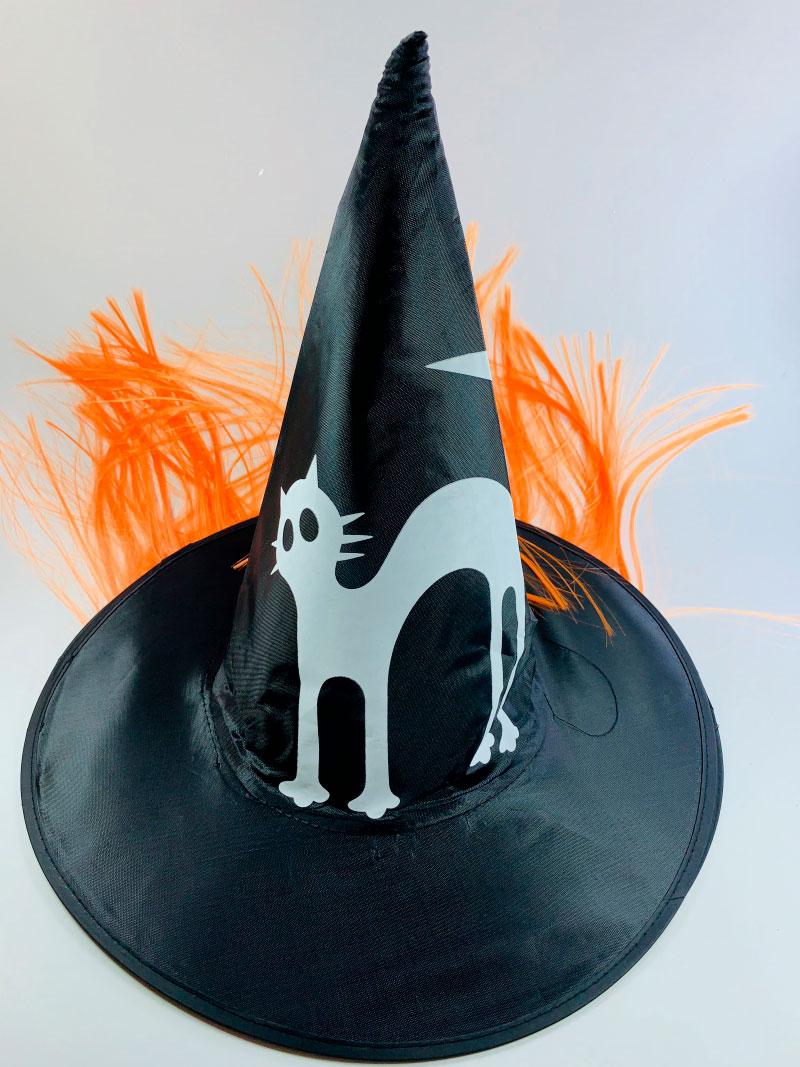 

Шляпа Ведьмы, колпак колдуньи с рисунком кота и рыжими волосами аксессуар для карнавала
