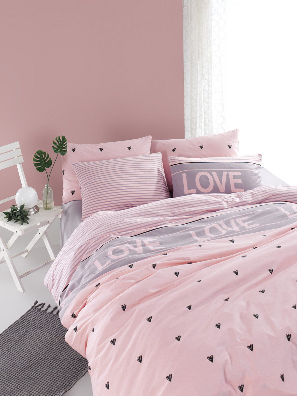 

Постельное белье Lotus Home Perfect Ranforce - Love you лиловый евро