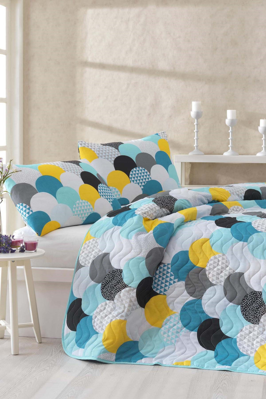 

Покрывало стеганное с наволочкой Eponj Home - Damla mint ментоловый 160*220