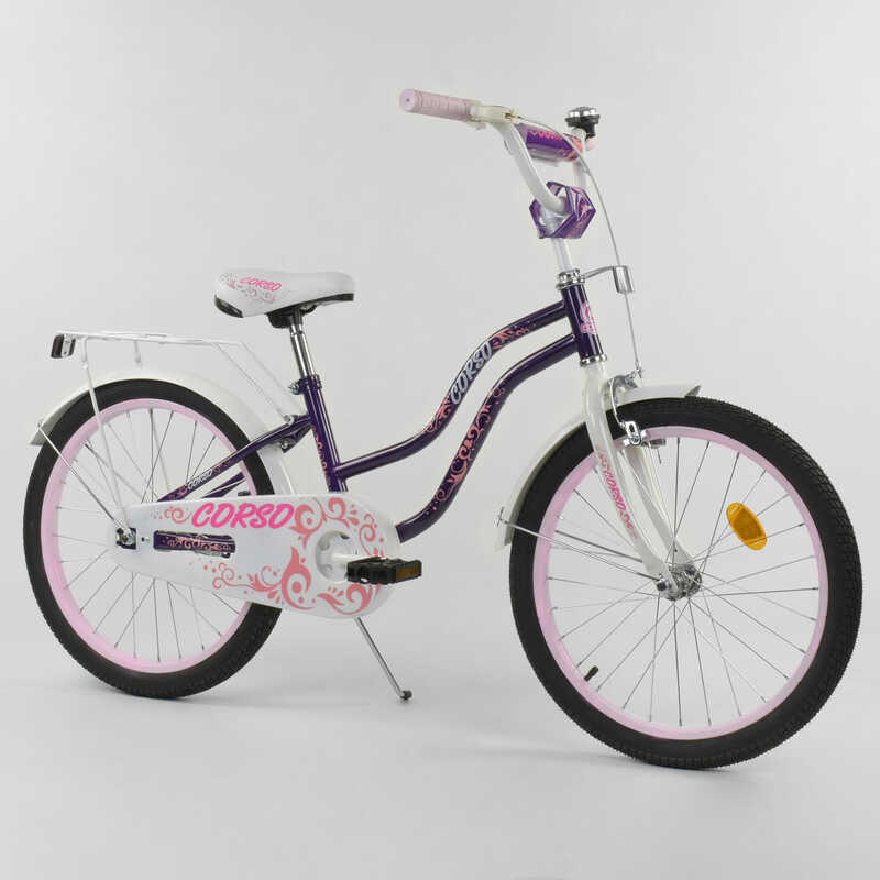 

Велосипед детский 2-х колёсный 20" с ручным тормозом и звоночком "CORSO" Purple/White (88282)