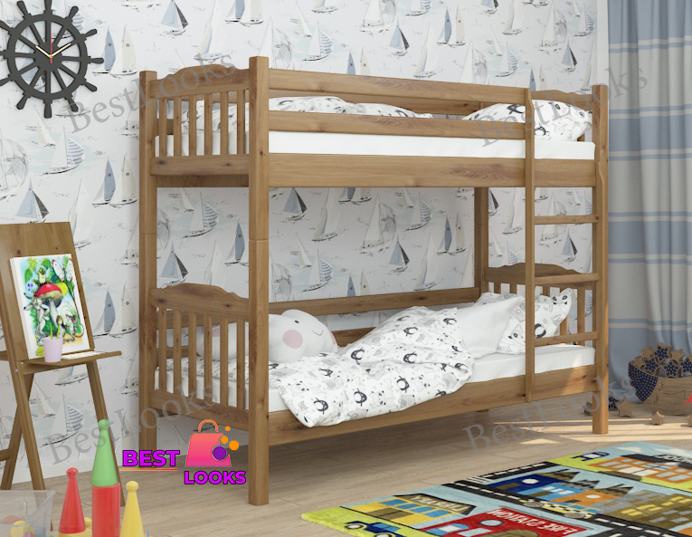 

Кровать Двухъярусная 80х190 Wellmebely Бай-Бай Трансформер сосна Орех Светлый Л6