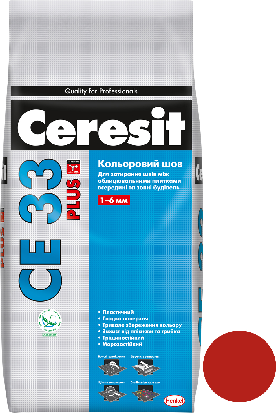 

Затирка для швов Ceresit CE33 Plus 136 2 кг (мешок) Красная (CR2122764)