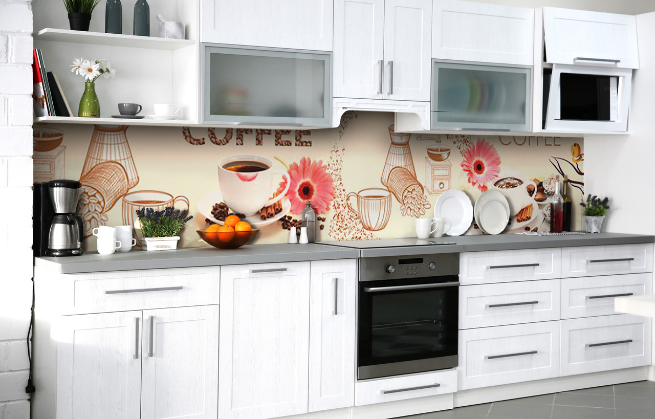 

Скинали на кухню Zatarga «Отпечаток кофе» 600х3000 мм виниловая 3Д наклейка кухонный фартук самоклеящаяся