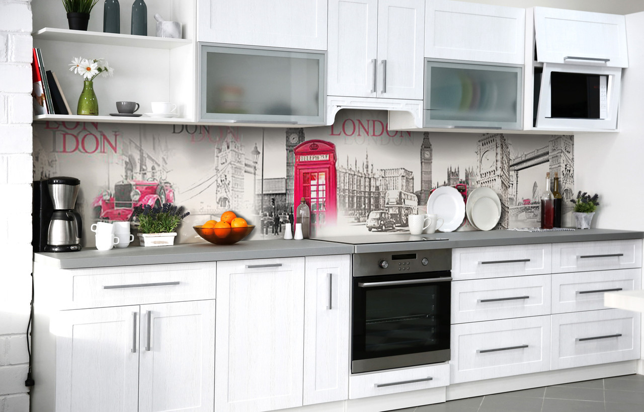 

Скинали на кухню Zatarga «Телефонная будка» 600х3000 мм виниловая 3Д наклейка кухонный фартук самоклеящаяся