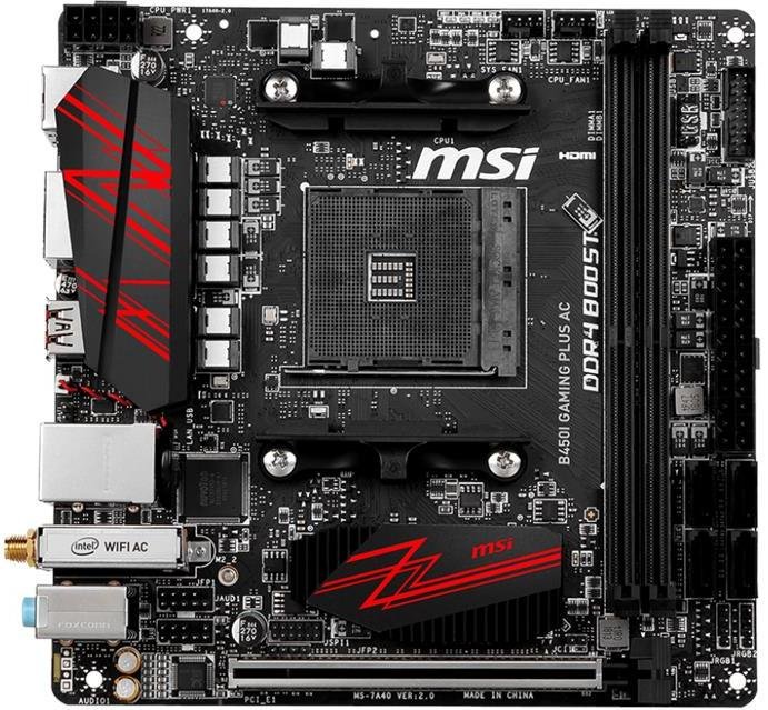 

Материнcкая плата MSI B450I_GAMING_PLUS_AC sAM4 B450 2xDDR4 HDMI-DP Wi-Fi!!!BT mITX
