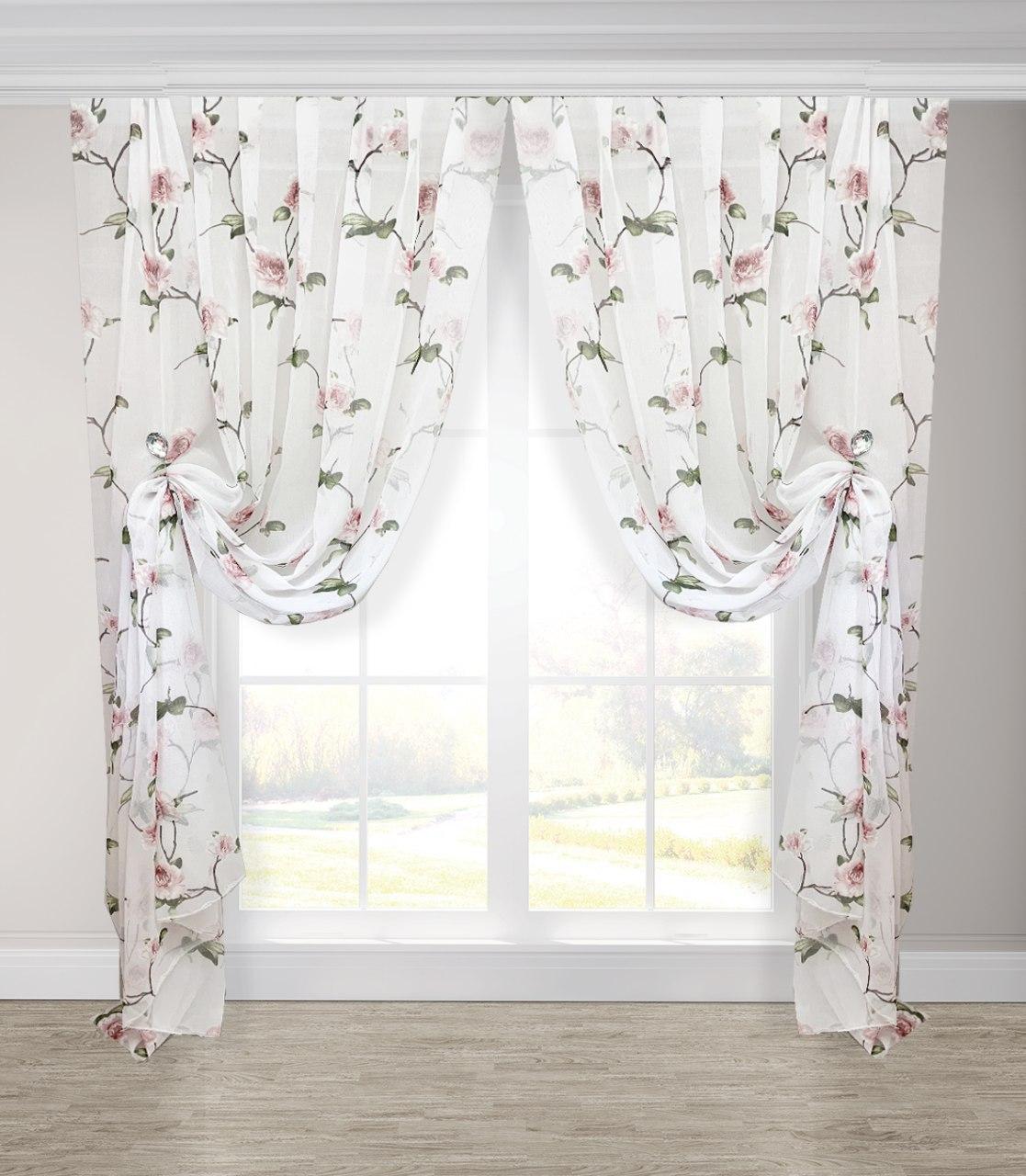 

Тюль лён-муар с цветочным рисунком Adagio Windows Decor L012 Rose 2x2,7м - 2шт