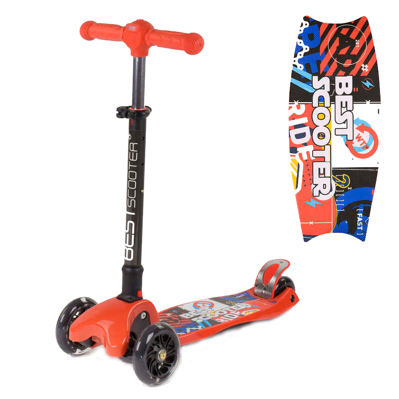 

Самокат трехколесный 49886 Best Scooter, складной руль С ФАРОЙ, 4 колеса PU со светом, d=12 см