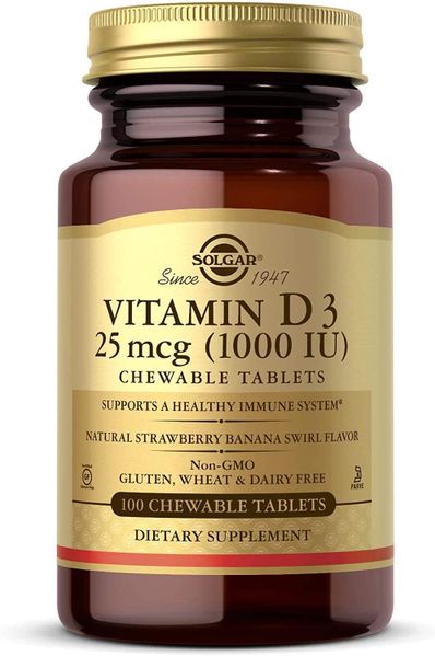

Витамин D3 Vitamin D3 Solgar 25 мкг 1000 МЕ 100 жевательных таблеток (SOL335)