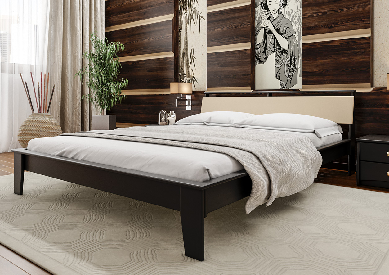 

Кровать двуспальная из натурального дерева Венеция Мягкое изголовье ЧДК ольха в спальню 160x200 Венге