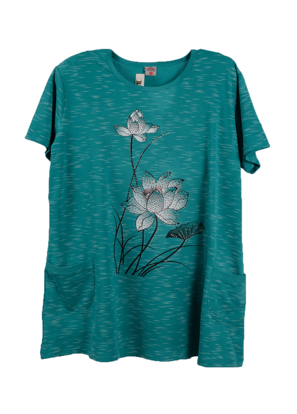 

Футболка-туника батал с карманами декорированная стразами Collection A28-5 8XL. Размер 58-60