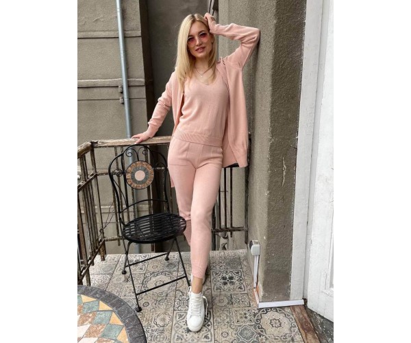 

Костюм женский тройка вязанный весенний Modern Boutique пудровый, one size КО7592