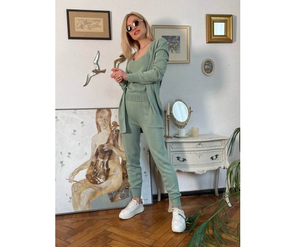 

Костюм женский тройка вязанный весенний Modern Boutique оливковый, one size КО7592