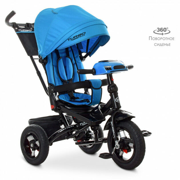 

Велосипед трехколесный TURBOTRIKE велосипед-коляска с родительской ручкой поворотное сидение свет музыка М 5448HA-5, голубой