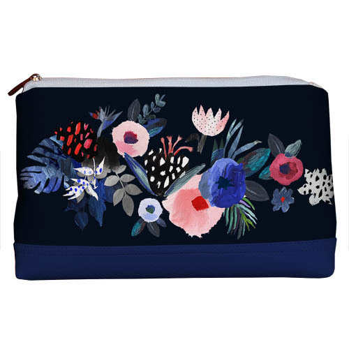 

Косметичка дорожная Lovely Presentville Цветы на черном фоне с синим кожзамом 26x15x8 см