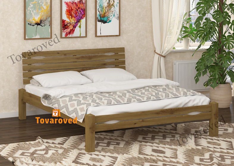 

Кровать двуспальная 160х200 Wellmebely Адель дерево сосна Орех светлый Л6