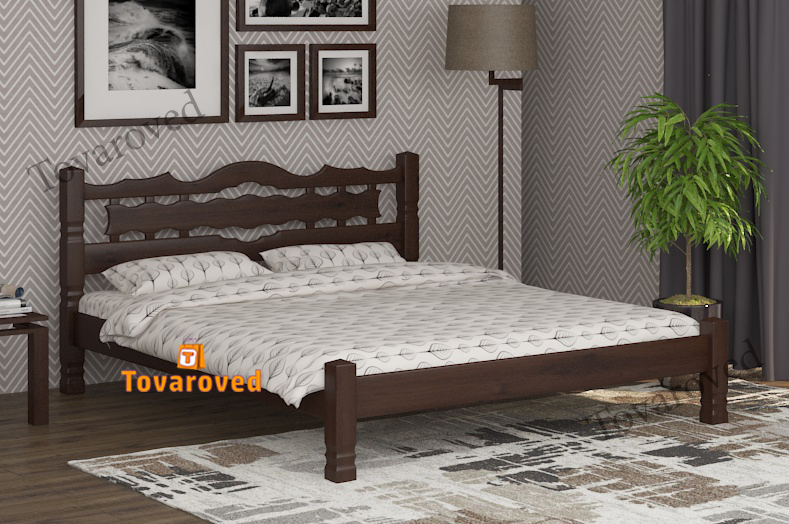 

Кровать двуспальная 180х190 Wellmebely Инга дерево сосна Орех темный Л6