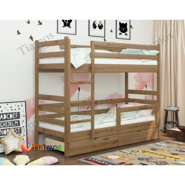 

Кровать Двухъярусная с Ящиками 80х190 и бортиком защитным внизу Соня Wellmebely Трансформер сосна Орех Светлый Л6