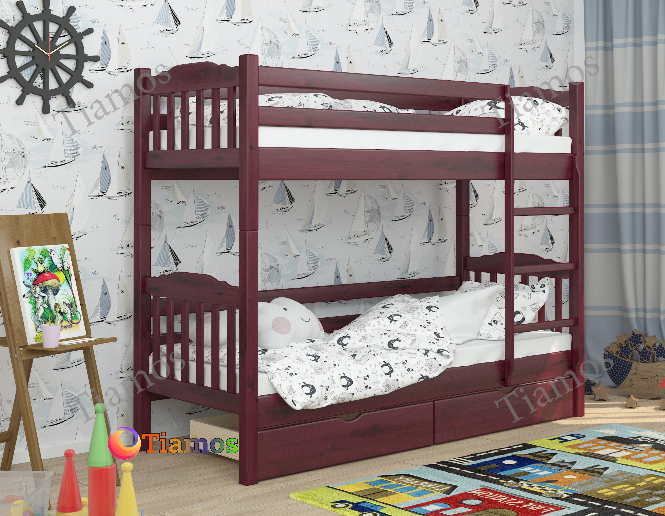 

Кровать Двухъярусная с Ящиками 90х190 Бай-Бай Wellmebely Трансформер сосна Махонь Л6