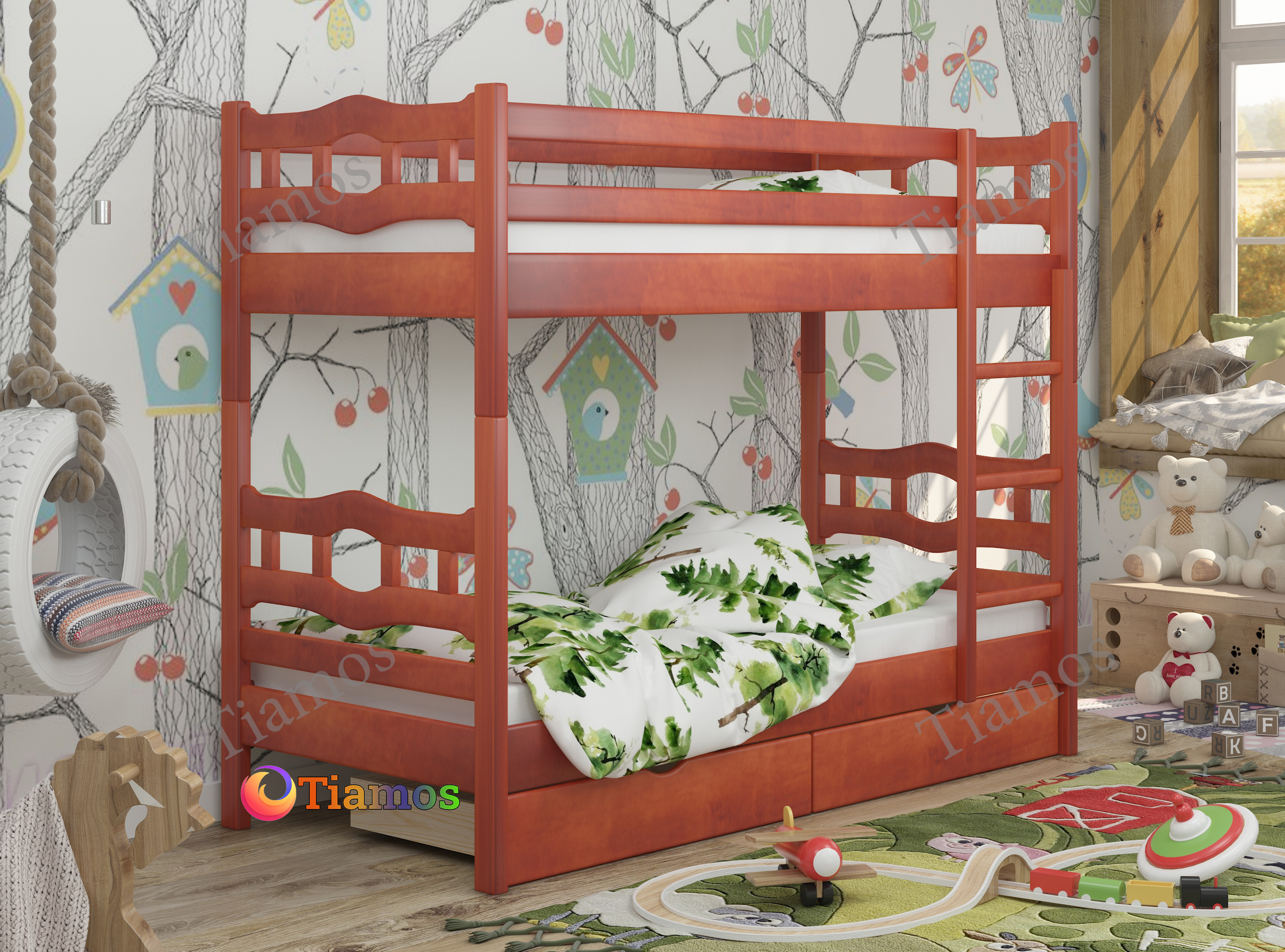 

Кровать Двухъярусная с Ящиками 90х190 Робин Wellmebely Трансформер сосна Яблоня Л6