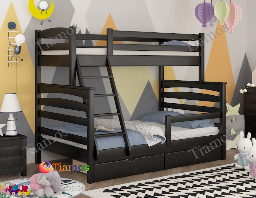 

Кровать Двухъярусная с Ящиками 90х140х200 и бортиком защитным внизу Кай Wellmebely Трансформер сосна Венге Л6