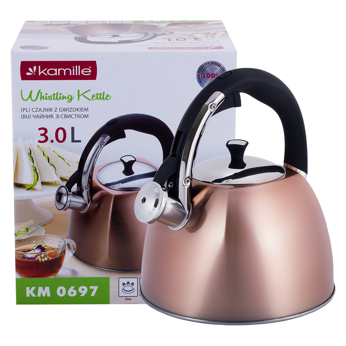 

Чайник Kamille 3л из нержавеющей стали со свистком (KM-0697)