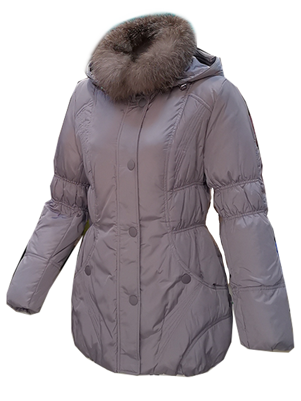 

Куртка пуховик зимняя женская натуральный пух, натуральный мех City Classic 48 Светло-серый 23805